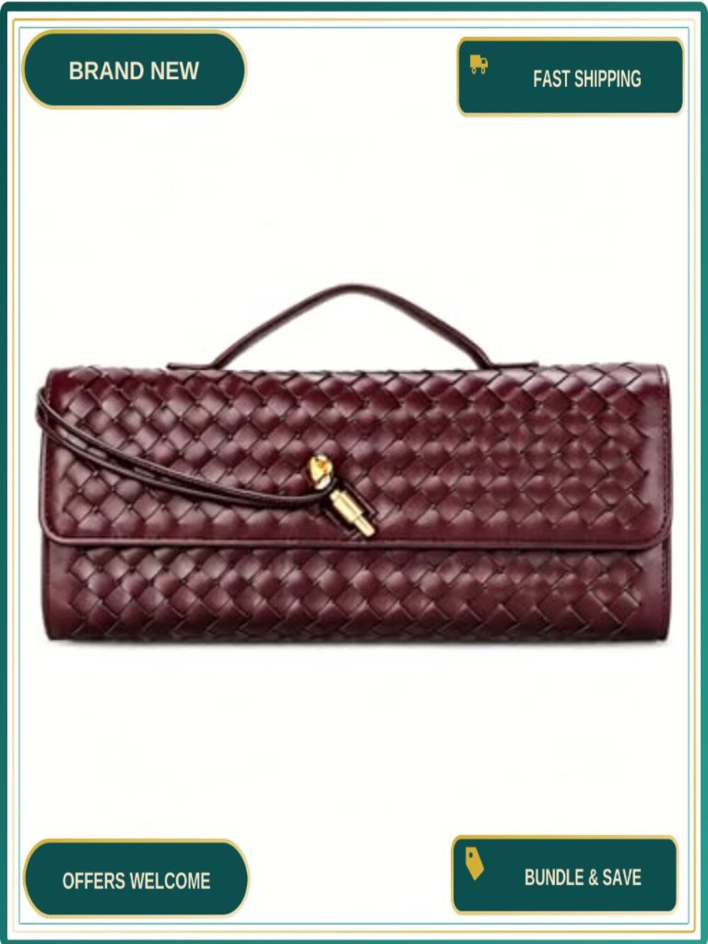 Woven Evening Clutch PU Leather Underarm Shoulder Handbag Crossbody Purse